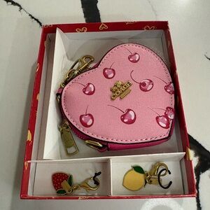 Coach Pink Heart Coin Holder with Cherry Print